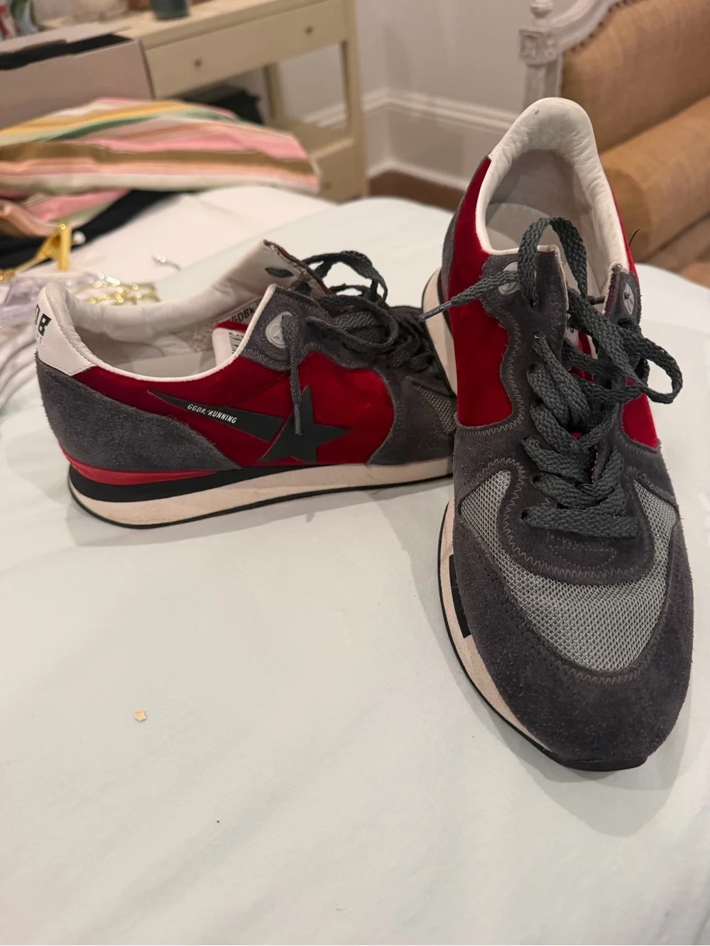 Authentic Golden Goose Women’s Gray suede with red velvet  & Mesh Sneakers